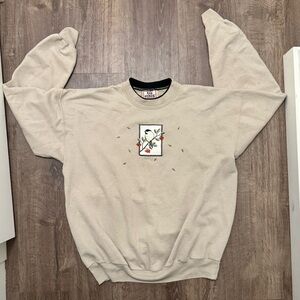 Beige Sweatshirt with Bird Floral Graphic